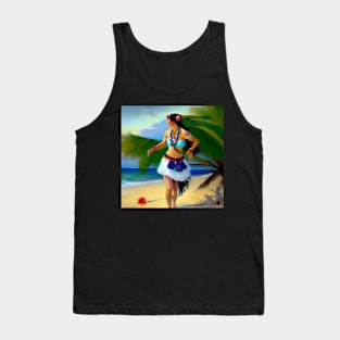 Hula Girl Hawaiian Luau Impressionist Painting Hawaii Palm Trees Tank Top